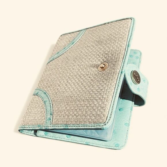 Elaine Turner Turquoise Ostrich Embossed Card Holder Organizer Wallet Booklet - Picture 2 of 13